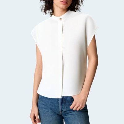 White simple draped women's short sleeves