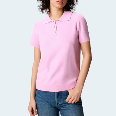 Pink simple knitted women's short sleeves