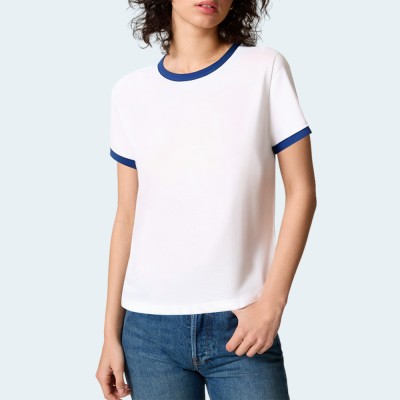 Casual contrast color round neck women's short sleeves