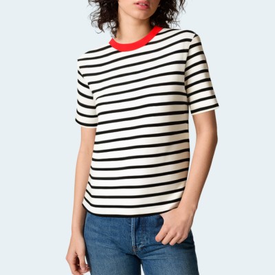 New casual striped round neck ladies short sleeves