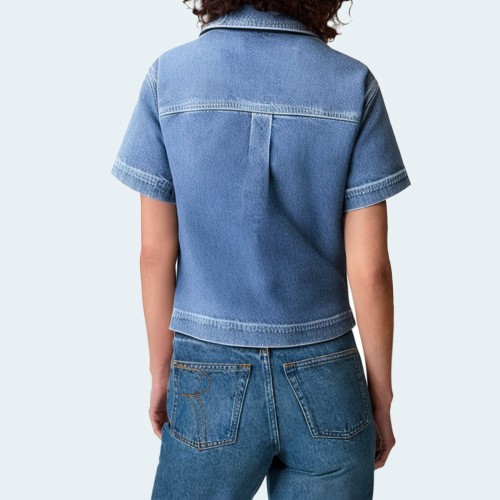 Fashion blue loose women's denim short sleeves