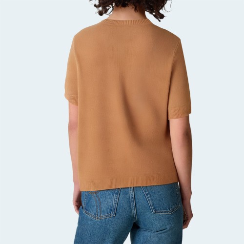 Brown knitted round neck women's short sleeves