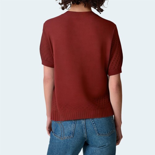 Knitted button round neck women's short sleeves