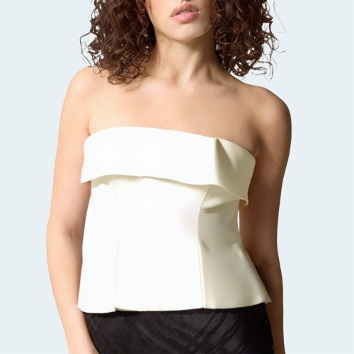 Fashionable shoulder collar beige women's wrap vest