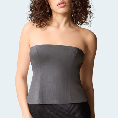 Gray simple striped women's wrap vest