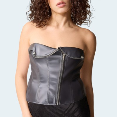 Fashionable black faux leather women's wrap vest