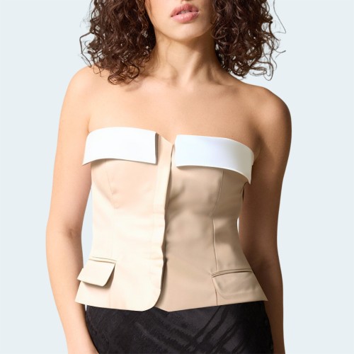 Fashionable khaki slim fit women's wrap vest