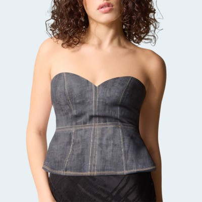 Dark gray vintage women's denim wrap vest