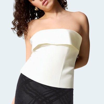 Fashionable shoulder collar beige women's wrap vest