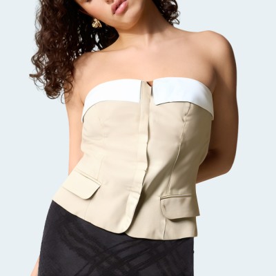Fashionable khaki slim fit women's wrap vest