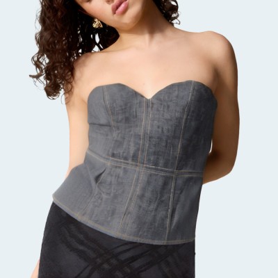 Dark gray vintage women's denim wrap vest