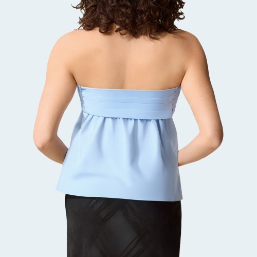 Blue elastic pleated women's sleeveless top