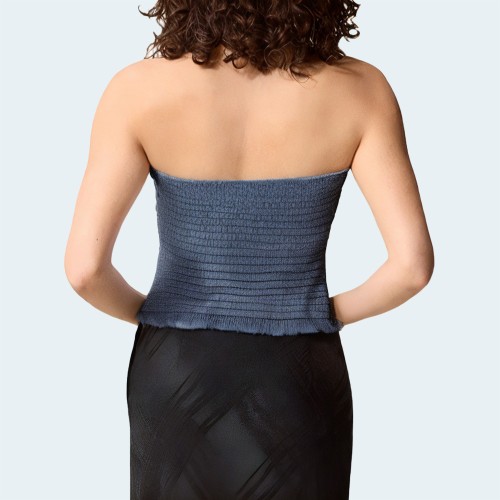 Blue vintage pleated slim fit women's wrap vest