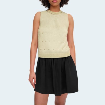 Rhinestone and pearl embellished knitted women's tank top