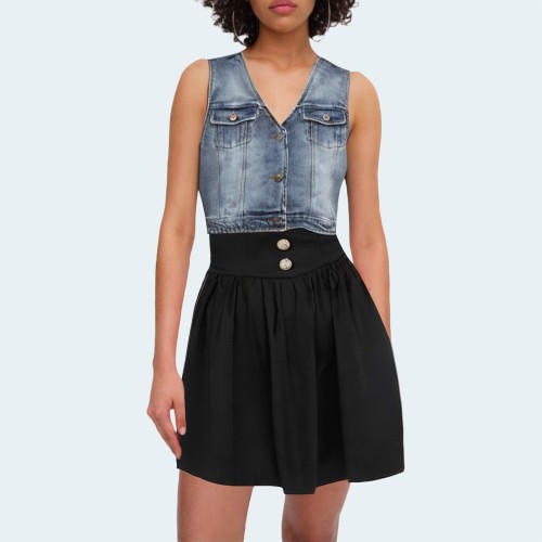 Fashion V-neck short women's denim vest