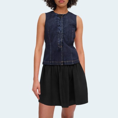 Vintage round neck slim fit women's denim vest
