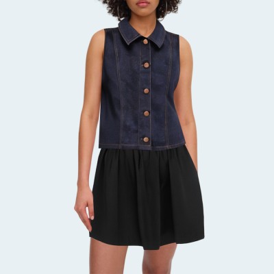 Sleeveless short women's denim vest