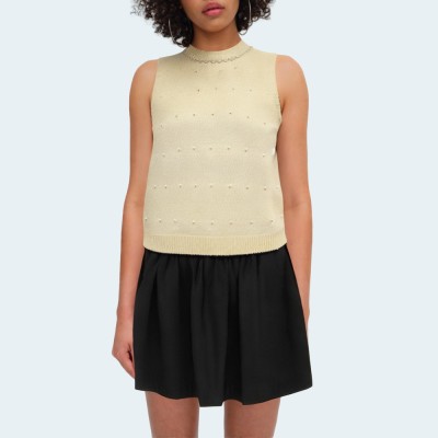 Rhinestone and pearl embellished knitted women's tank top