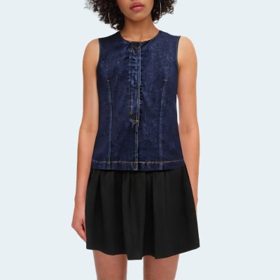 Vintage round neck slim fit women's denim vest