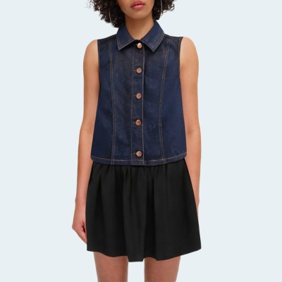 Sleeveless short women's denim vest