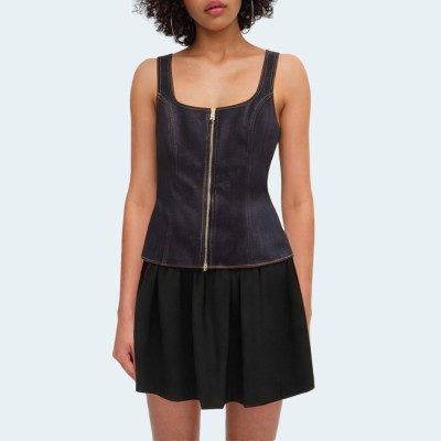Double zipper slim fit women's denim camisole