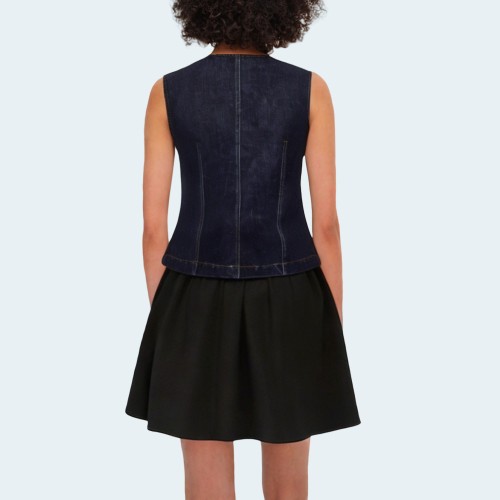 Vintage round neck slim fit women's denim vest
