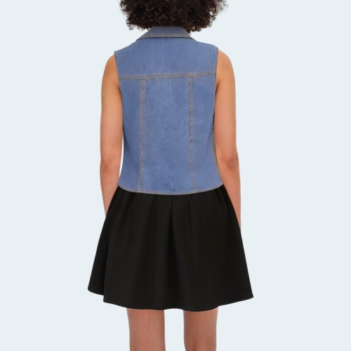 Women's ruched slim-fit sleeveless denim vest
