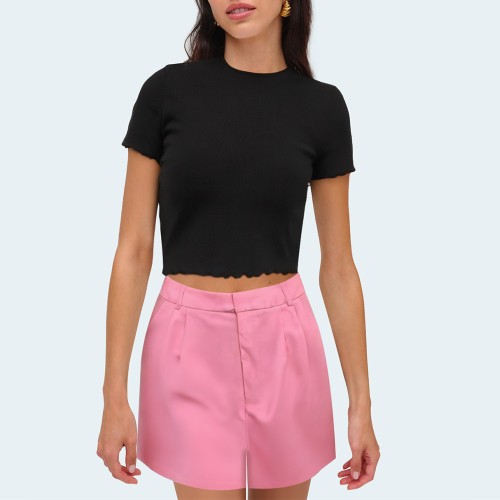 Pink casual high waist women's shorts