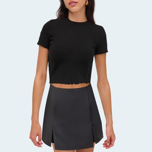 Fashionable satin slit hem women's shorts