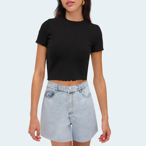 Straight high waist women's denim shorts