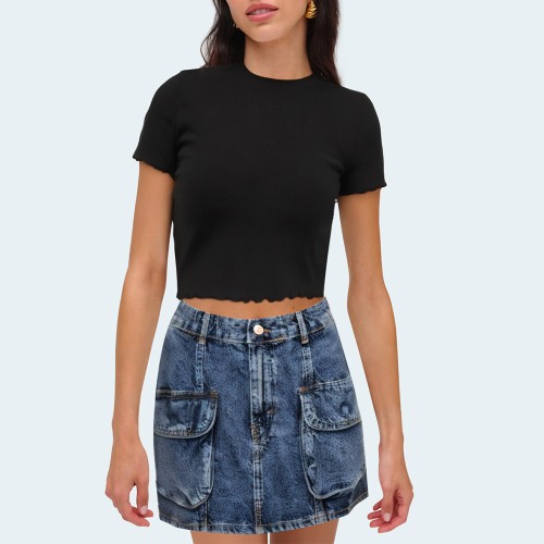 Blue high-waisted women's work denim shorts