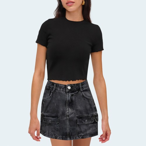 Vintage high waist women's denim cargo shorts