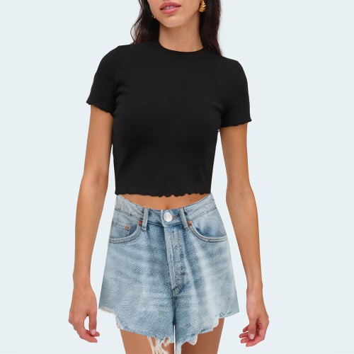 Women's washed rhinestone raw edge denim shorts