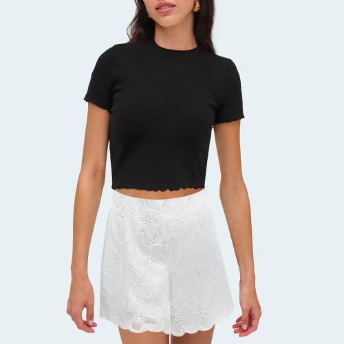 White hollow embroidery women's shorts