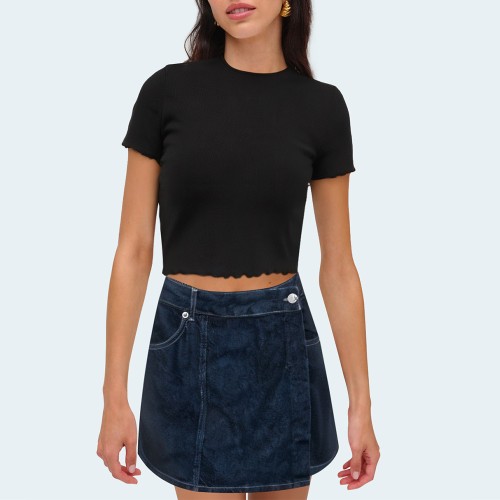 Asymmetric high waist women's denim shorts