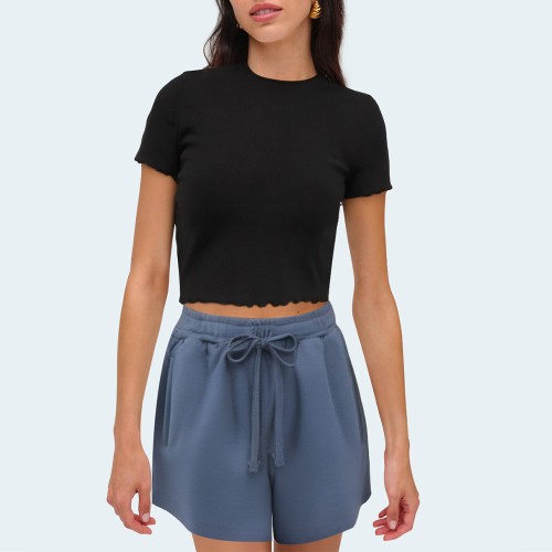 Fashionable blue high elastic women's shorts