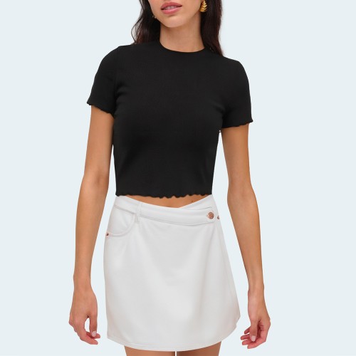 White high waisted asymmetrical women's shorts