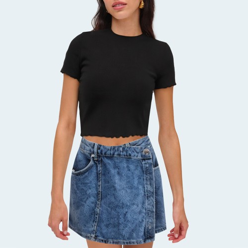 Retro asymmetrical high waisted women's denim shorts