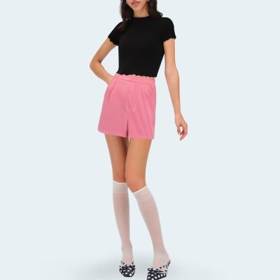 Pink casual high waist women's shorts