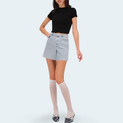 Straight high waist women's denim shorts