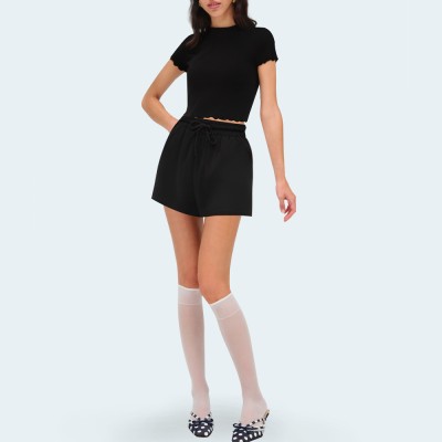 Casual black elastic waist women's shorts