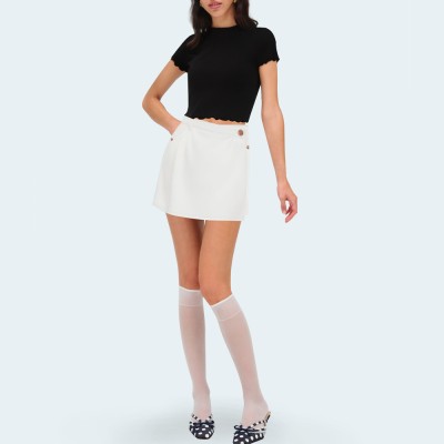 White high waisted asymmetrical women's shorts