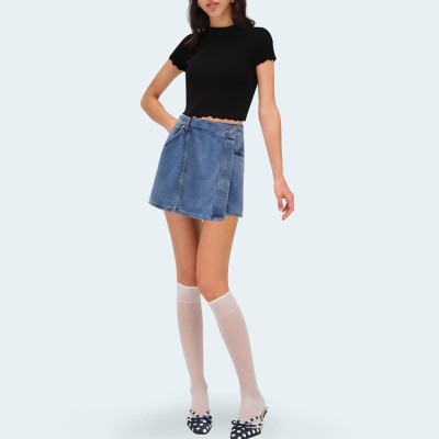 Retro asymmetrical high waisted women's denim shorts