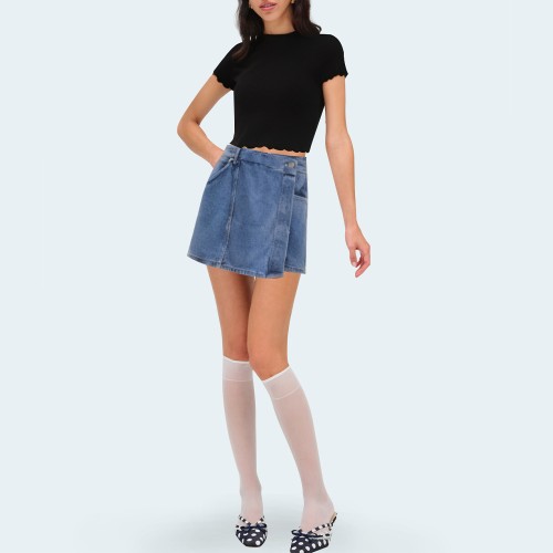 Retro asymmetrical high waisted women's denim shorts