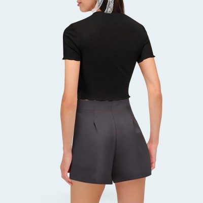 Fashionable satin slit hem women's shorts