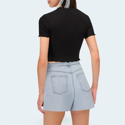 Straight high waist women's denim shorts