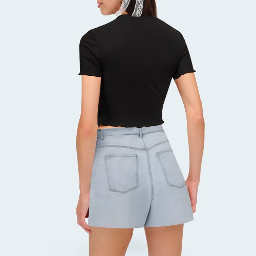 Straight high waist women's denim shorts