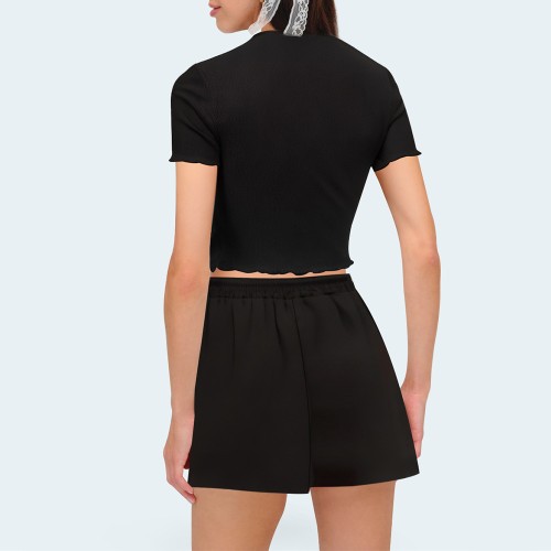 Casual black elastic waist women's shorts