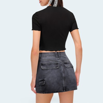 Vintage high waist women's denim cargo shorts