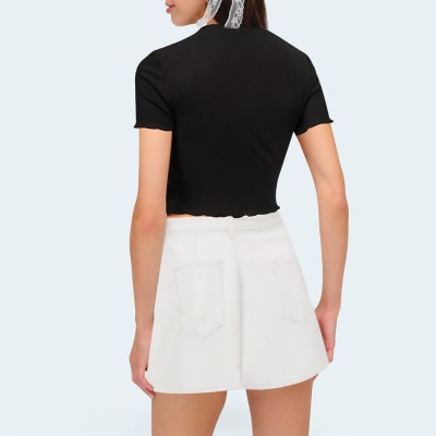 White high waisted asymmetrical women's shorts